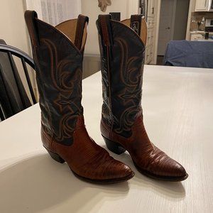 Larry‎ Mahan Tall Exotic Genuine Lizard Tan / Black Women's Cowboy Boots 5.5 B